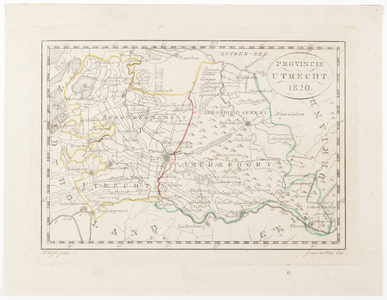 203127 Kaart van de provincie Utrecht; met weergave van het grondgebied van de arrondissementen Utrecht en Amersfoort.